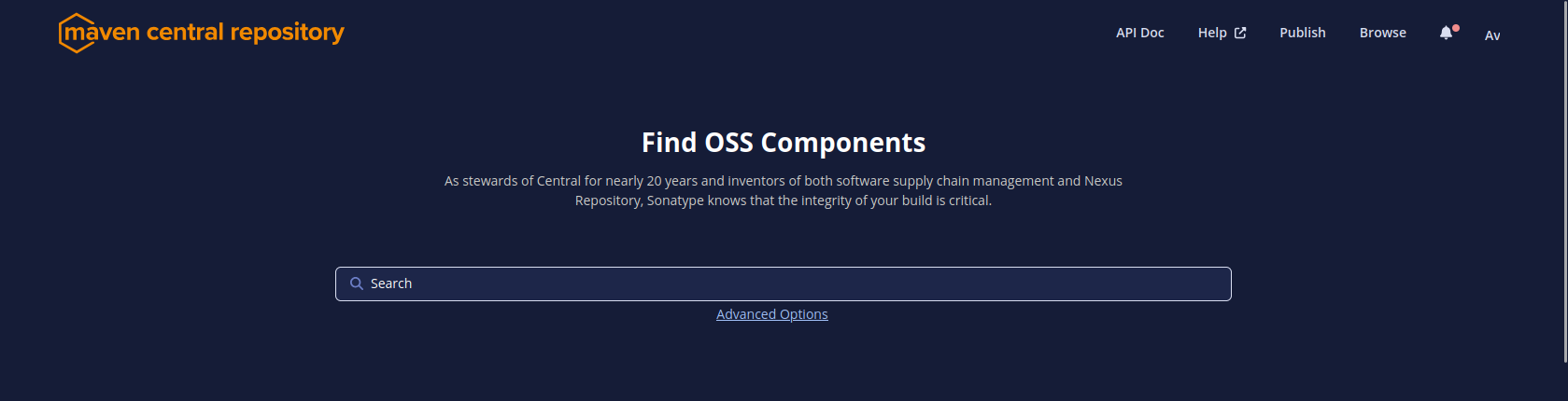 Welcome page for the Maven Central repository manager